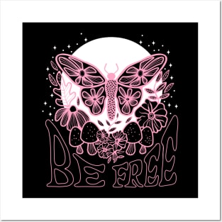 Be Free Luna Moth Freedom Design: Mushroom and Flower Serenity Posters and Art
